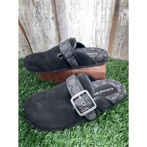 Coach Archival Buckle Suede Clog In Black Silver Women's 7B